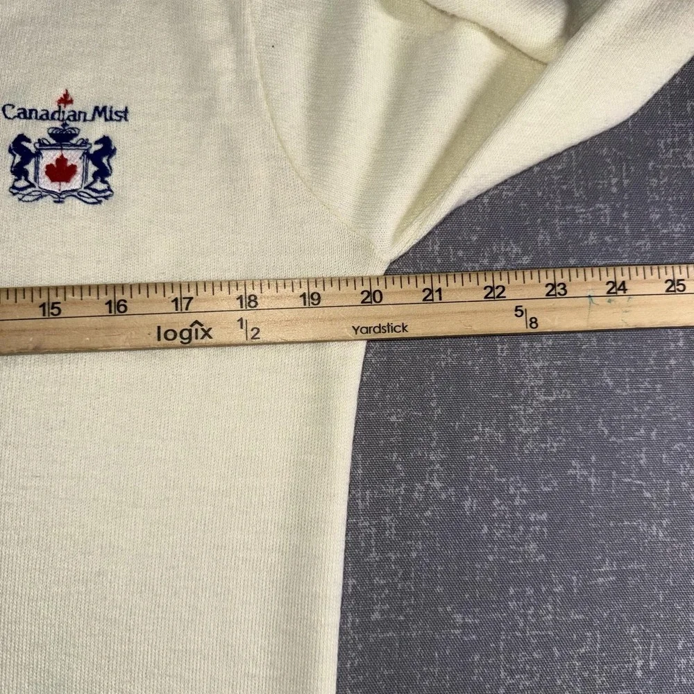 Vintage Logo 7 Sweater Mens Medium White V Neck Canadian Mist Logo Knit USA